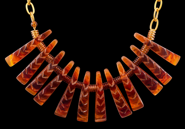 vintage tea bakelite wedge fringe necklace